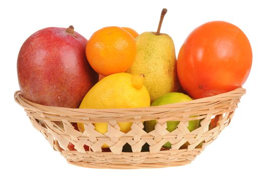 Basket with fresh fruit isolated on white background