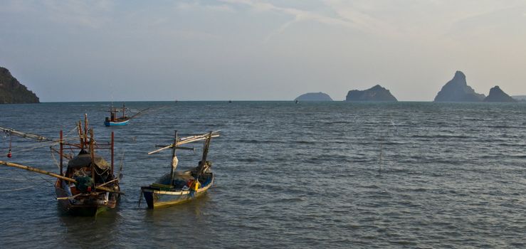 tranquil scenery of the bay of Prachuap Khiri Khan in the sun