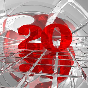 red number twenty on chrome tiles - 3d illustration