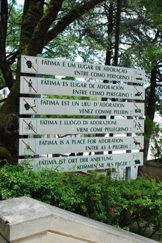 information sign in the Sanctuary of Fatima