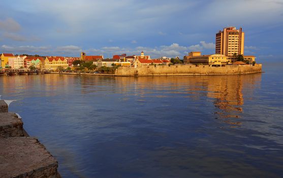 Nighttime panorama picture of Willemstad city, Curacao