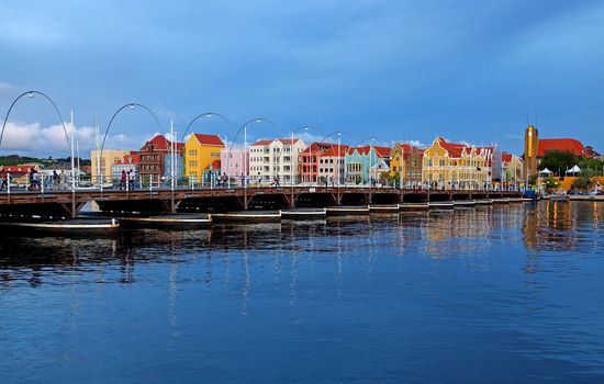 Nighttime panorama picture of Willemstad city, Curacao