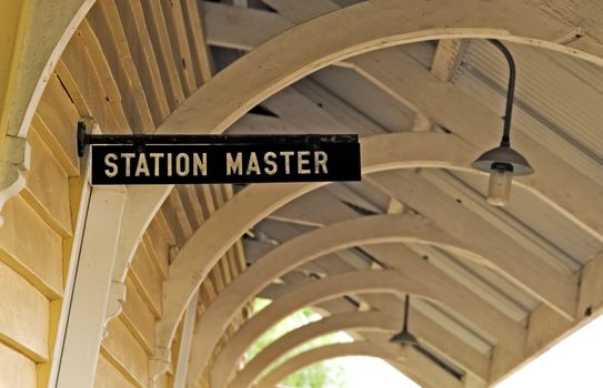 station master sign on old Australian railway platform heritage Australia