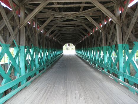 Inside a covered bridge in Gaspesie, Quebec