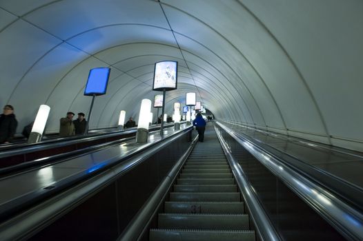 The escalator in the underground in St.-Petersburg Russia