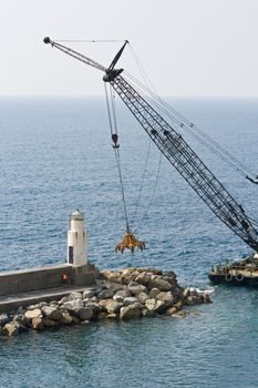 Construction barge ready to install piers for a new dock