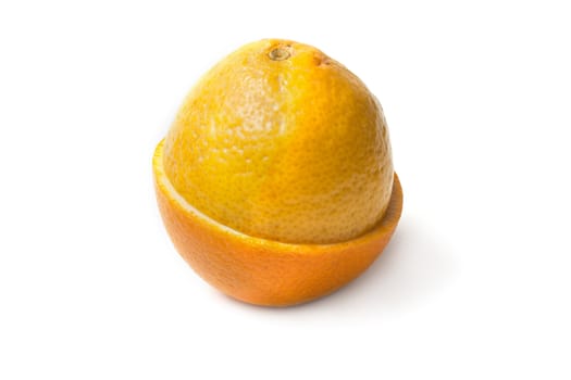 Orange and lemon, half, insulated on white background