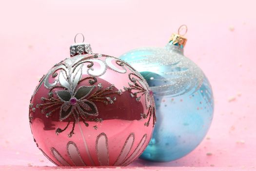 christmas card ball on pink background