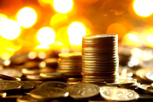 magic coins on bokeh background