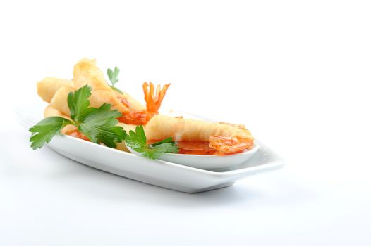 delicious deep fried shrimp with spicy orange dipping sauce.