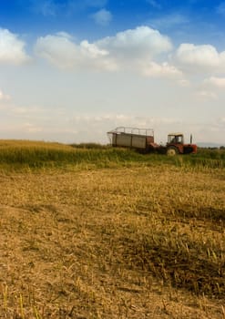 Big red combine performing his job