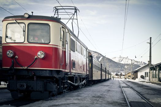 Nostalgy Train in the Winter Landscape of Austria