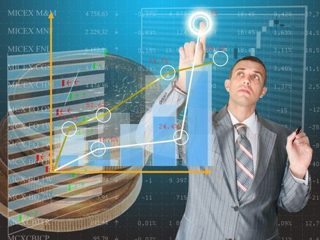 The businessman studies a structure of the diagramme of capital investments in financial business