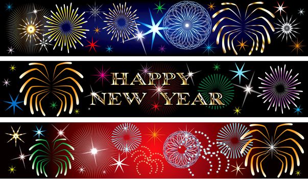 Vector Illustration for the New Year or independence day. Banners Background. Set of 3. New Year Firework Banners2