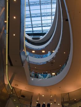 Architectural Abstract modern Glass roof ceiling of a shopping center mall