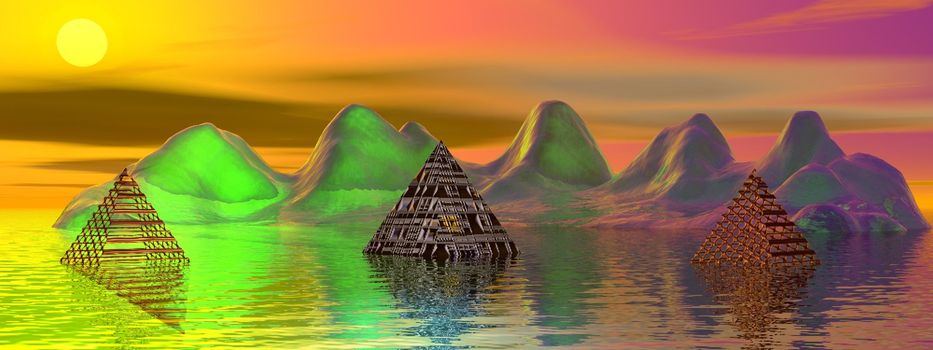 mountain and colors and pyramids