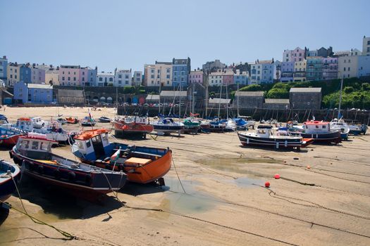 boats at low tide in Southern Wales