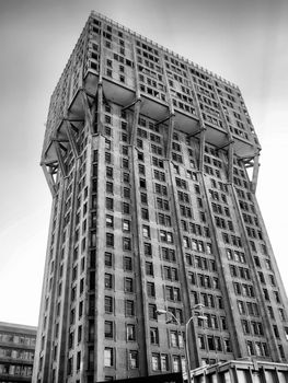Torre Velasca, Milan landmark Italian new brutalist architecture - high dynamic range HDR - black and white