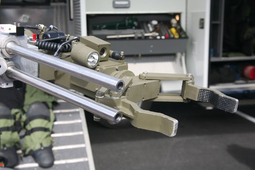 Military or police robot used to safely move or detonate bombs and mines