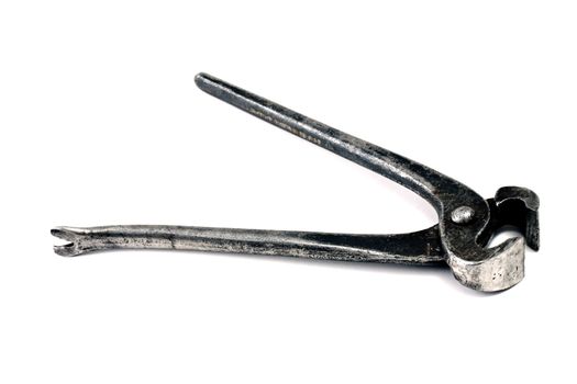 Black iron cutting tongs isolated on a white background