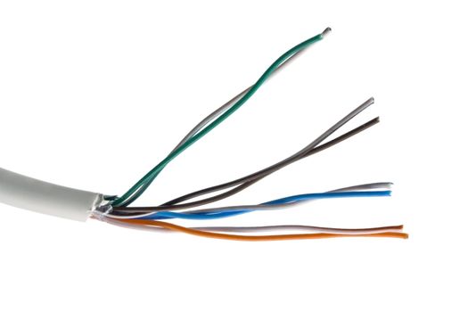 Telephone cable on white background