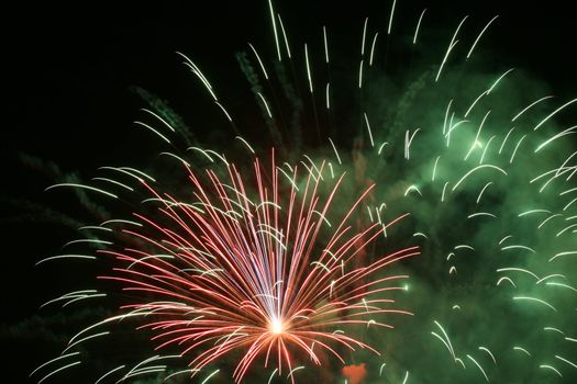 Fireworks display with multiple colors