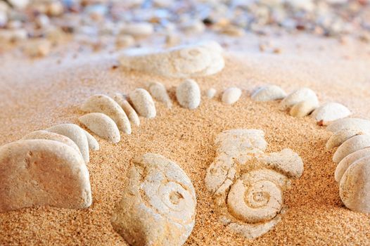Sea pebbles buried in the coastal sand