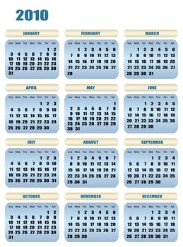 12 month calendar of the year 2010