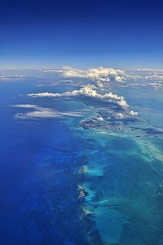 Stunning aerial view over caribbean islands and lagoons