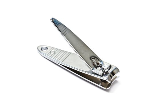 stainless steel nail clippers isolated on white background 
