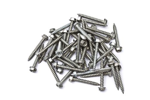 Heap of screws isolated on white background 
