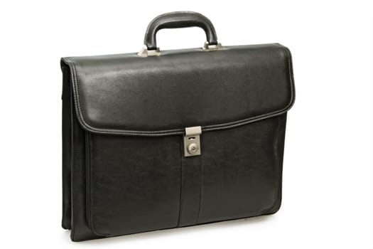 Black briefcase on bright background