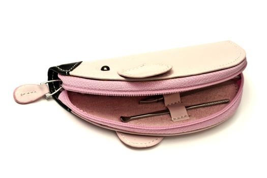 Pink manicure case isolated on white background 
