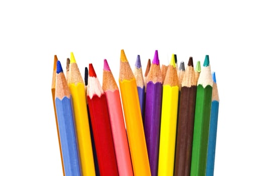 colorful pencils on focus isolated on white background
