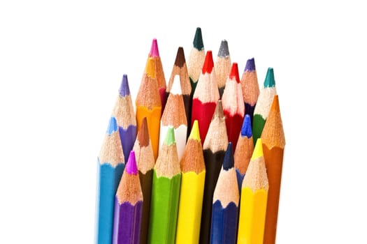 Colorful pencils on focus isolated on white background
