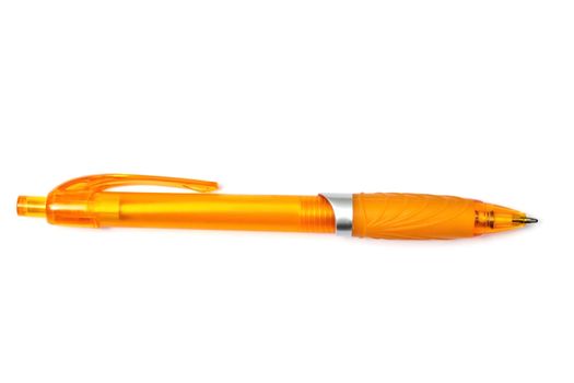 Yellow pen closeup on the white background 
