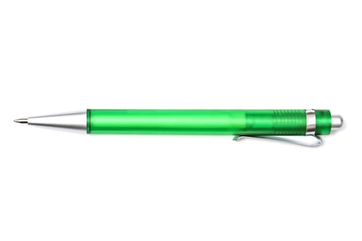 Green Ball Point Pen Isolated On White background 
