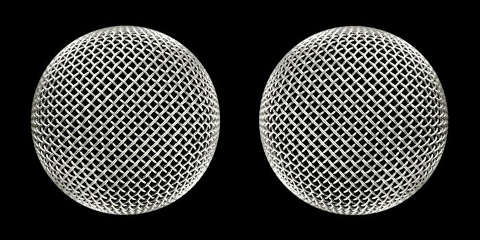 twin microphones close-up on black