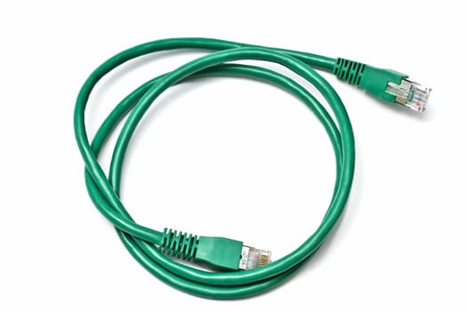 Green network plug isolated on white 
