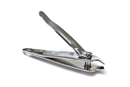 stainless steel nail clippers isolated on white background 

