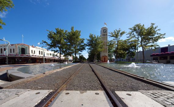 The railway runs through the middle of the town    