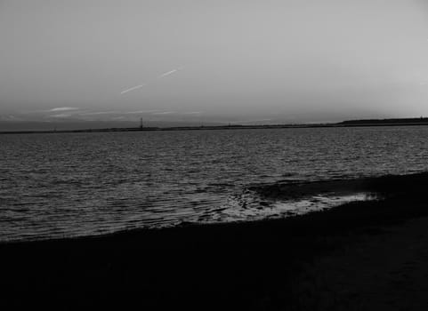 The North Carolina Coast at sunset. Shown in black and white