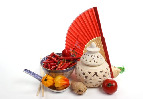 Chinese food with ingredients to make a meal