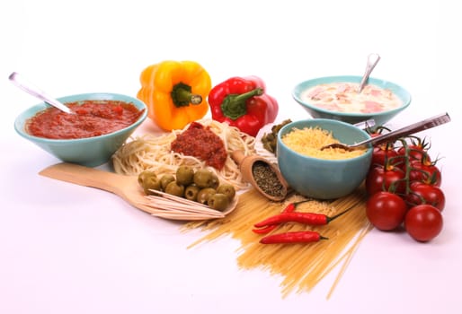 Italian pasta and the ingredients to make a meal