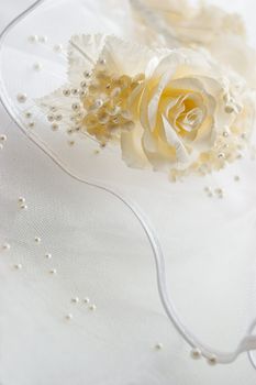 Lace fabric with roses and beads, wedding background