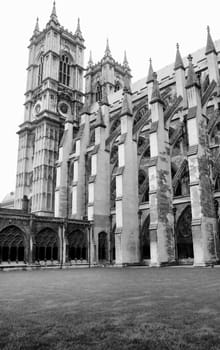 The Westminster Abbey church in London, UK - high dynamic range HDR - black and white