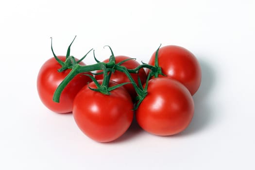 Fresh tomatos on white background with light shadow