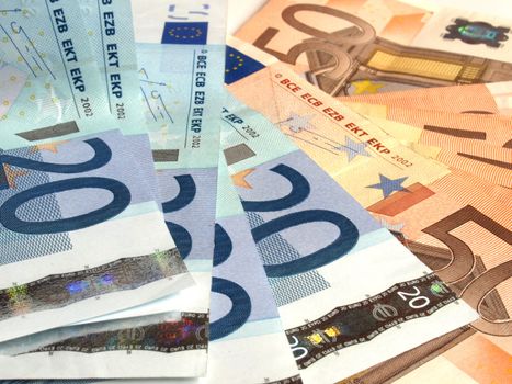 Range of 20 and 50 Euro banknotes useful as a background