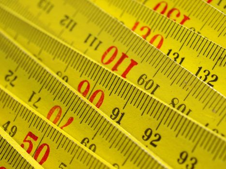 Detail of a wooden metric carpenter ruler