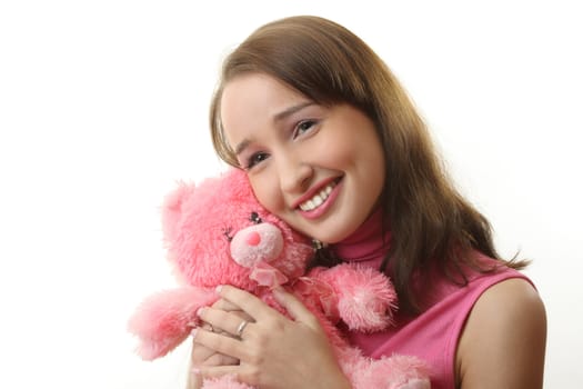 The girl with a pink teddy bear